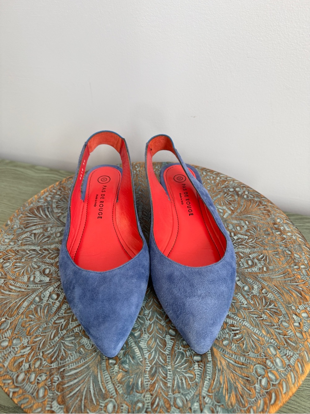 New! Pas De Rouge Janet pointed toe blue suede slingbacks size 38 - Picture 13 of 14
